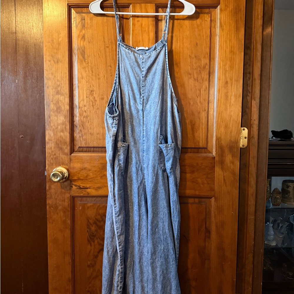 Zenana Outfitters Light Blue Denim Overall Jumpsuit Romper